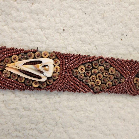 Handmade Beaded Cowrie Shell Belt Red Brown Tribal Boho Waist Tie Festival main image 6